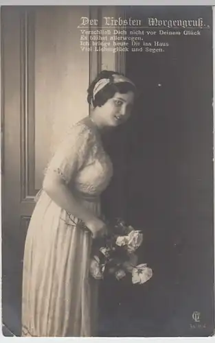 (14803) Foto AK Sprüche, Der Liebsten Morgengruß 1913
