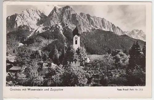 (13842) Foto AK Grainau, Kirche, Waxenstein, Zugspitze 1954