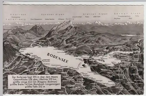 (13777) Foto AK Bodensee, Karte mit Umgebung, nach 1945