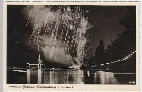 (13761) Foto AK Konstanz, Festbeleuchtung, Feuerwerk, nach 1945