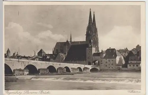 (13547) AK Regensburg, Steinerne Brücke, Dom St. Peter 1929