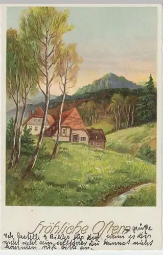 (13281) Künstler AK Ostern, Häuser am Wald 1935
