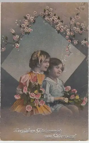 (13221) AK Geburtstag, Kinder mit Rosen, bis 1922