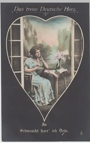 (13214) Foto AK Sprüche, Das treue deutsche Herz, In Sehnsucht 1918