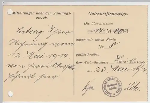 (13205) Postkarte DR 1914 v. Giroverband Sächsischer Gemeinden Leisnig