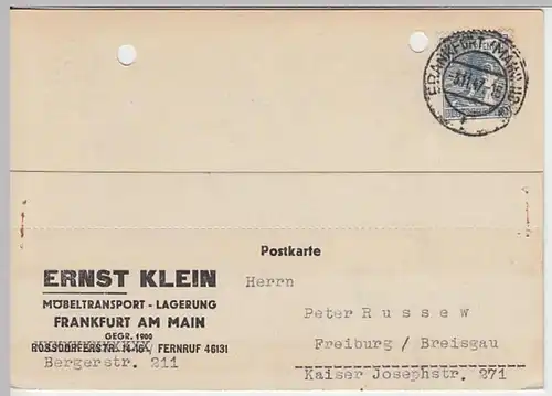 (8998) Postkarte Deutsche Post 1947, Ernst Klein, Möbeltransport Frankfurt a.M.