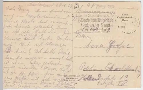 (13129) AK Westerland, Sylt, Brandung 1919