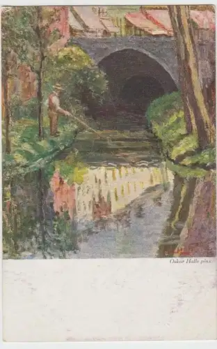 (13101) Künstler AK Oskar Halle, Angler am Kanal in Brügge, vor 1945