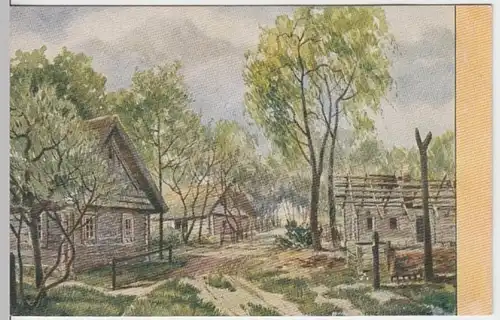 (13068) Künstler AK Fritz Mäur? Zerstörtes Dorf im Osten, vor 1945