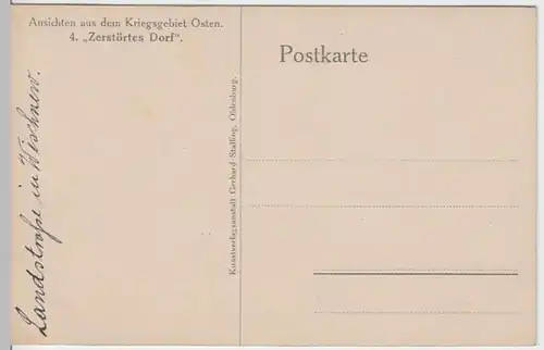 (13068) Künstler AK Fritz Mäur? Zerstörtes Dorf im Osten, vor 1945