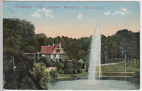 (13007) AK Strasbourg, Straßburg, Elsass, Orangerie, Bauernhaus 1912