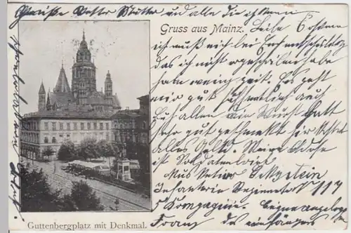 (12730) AK Gruß aus Mainz, Gutenbergplatz, Denkmal 1900