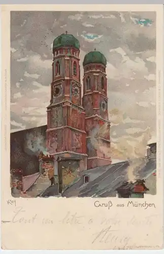 (12613) AK Gruß aus München, Frauenkirche, Motiv Kley 1900