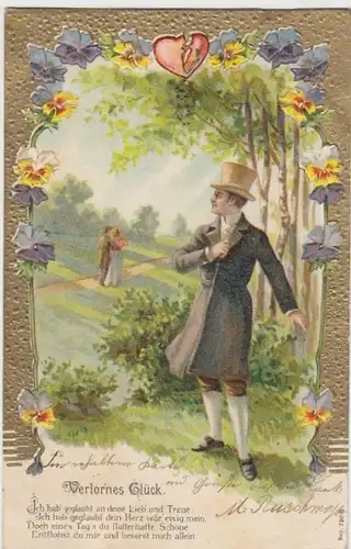 (12431) AK Sprüche, Verlornes Glück, Prägekarte 1903