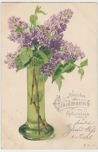 (12429) AK Geburtstag, Fliederstrauß 1904