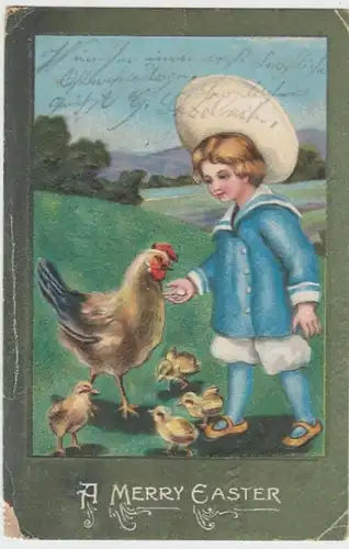 (12241) AK Ostern, Kind, Henne, Küken, Prägekarte, um 1908