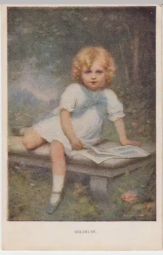 (12240) Künstler AK Goldelse, Mädchen auf Steinbank, vor 1945