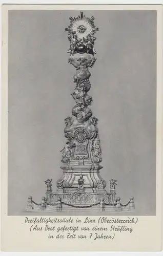 (12200) AK Linz, Oberösterr., Dreifaltigkeitssäule aus Brot, um 1936