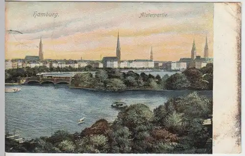 (11347) AK Hamburg, Alsterpartie 1914