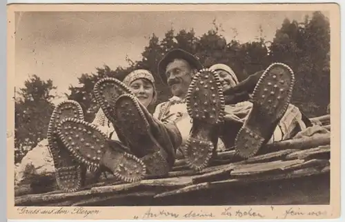 (11310) AK Gruß a.d. Bergen, Wanderschuhe 1929