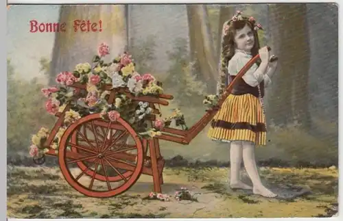 (11294) AK Mädchen mit Blumenwagen >Bonne Fete< 1909
