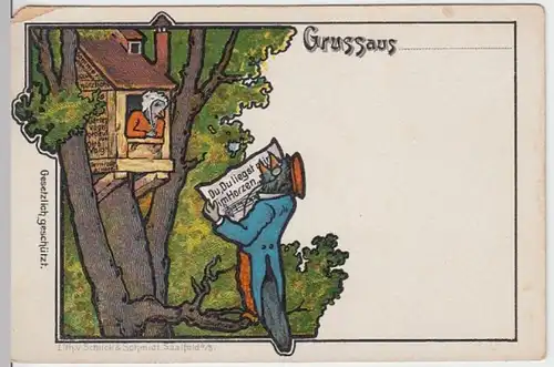 (11276) AK Grußkarte, Vogel mit Zeitung >Du liegst mir im Herzen< Litho um 1900