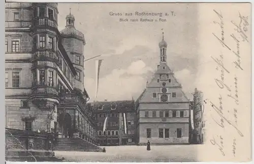 (11194) AK Rothenburg a.T., Blick nach rathaus u. Post 1906