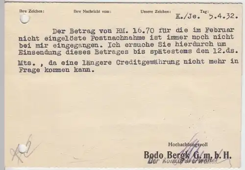 (10978) Postkarte DR 1932 v. Bodo Bergk G.m.b.H. Leipzig