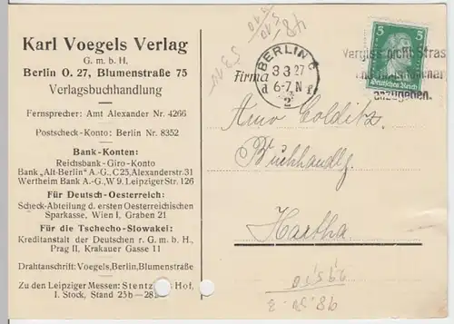 (10973) Postkarte DR 1927 v. Karl Voegels Verlag Berlin