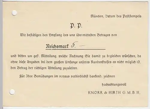 (10965) Postkarte DR 1929 v. Knorr & Hirth G.m.b.H. München