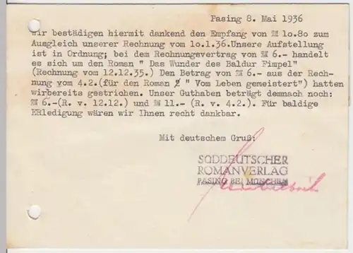 (10963) Postkarte DR 1936 v. Süddeutscher Romanverlag Pasing
