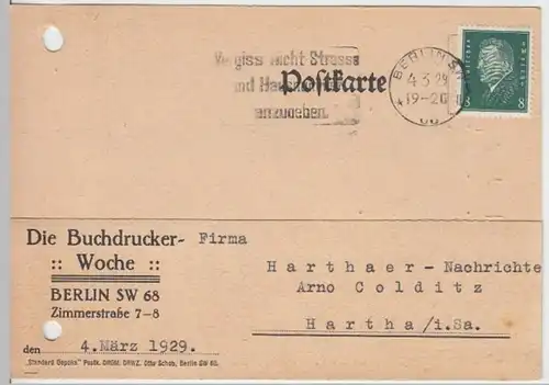 (10936) Postkarte DR 1929 v. Die Buchdrucker-Woche Berlin