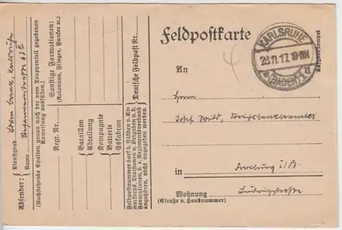 (10928) Feldpostkarte Karlsruhe 1917