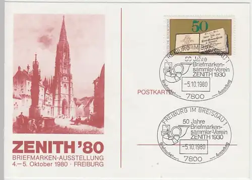 (10917) Postkarte m. SSt 50 Jahre Briefmarkensammler-Verein Zenith, Freiburg