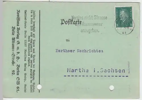 (10903) Postkarte DR 1929, Rechnung vom Rovissima Verlag Berlin