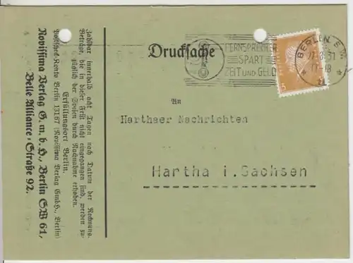 (10899) Postkarte DR 1931, Rechnung vom Rovissima Verlag Berlin