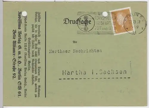 (10895) Postkarte DR 1931, Rechnung vom Rovissima Verlag Berlin