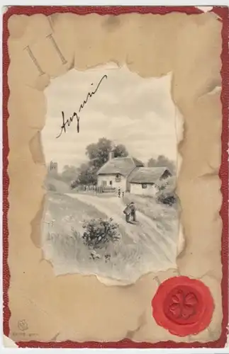 (10819) AK Grußkarte m. Siegel, Bauernhäuser um 1900