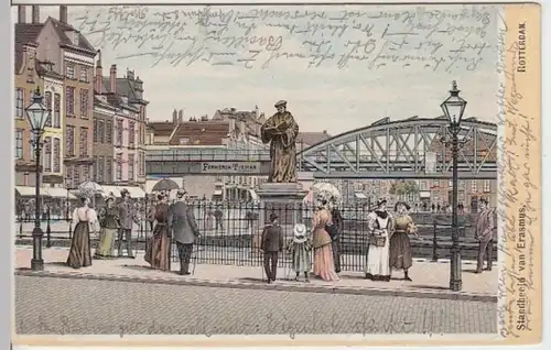 (10726) AK Rotterdam, Standheeld van Erasmus, Litho 1906
