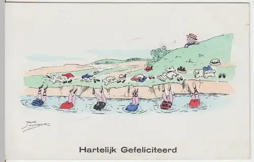 (10694) AK Scherzbild Damen im Wasser >Hartelijk Gefeliciteerd< vor 1945