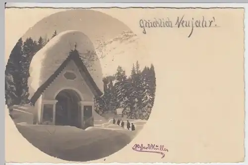 (10502) AK verschneite Bergkapelle, Glücklich Neujahr 1931