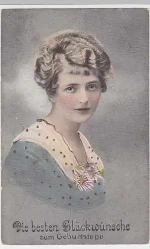 (10434) AK junge Frau a. Geburtstagskarte 1910er