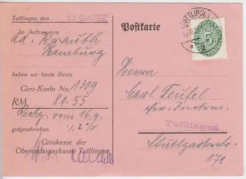 (10426) Postkarte Dienstpost DR Oberamtssparkasse Tuttlingen 1932