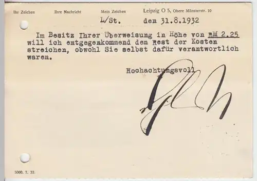(11573) Postkarte DR 1932 v. H. Fikentscher Leipzig
