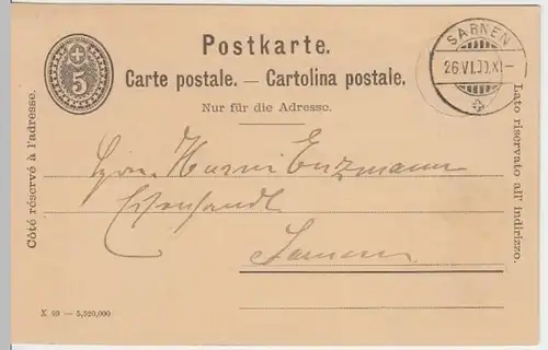 (11523) Ganzsache Schweiz, Sarnen 1900