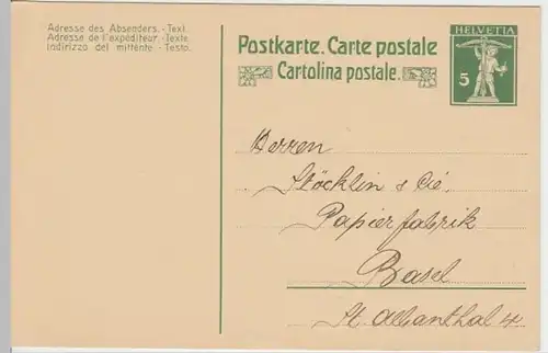 (11520) Ganzsache Schweiz um 1910, Papierfabrik Stöcklin & Cie Basel