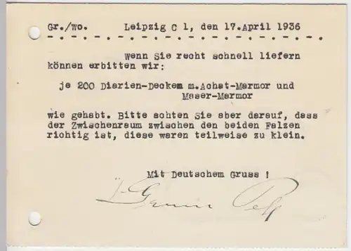 (11461) Postkarte DR 1936 v. Graul & Pöhl, Leipzig