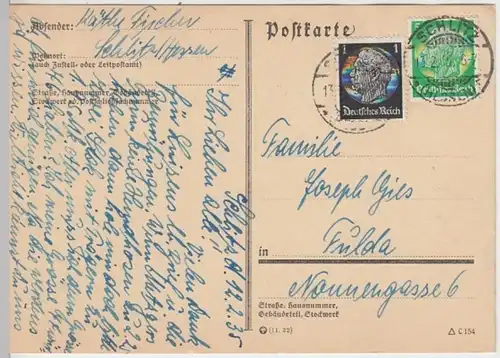 (11460) Postkarte DR Schlitz 1935