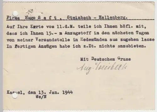 (11457) Postkarte DR 1944 v. August Weisbeck, Kassel