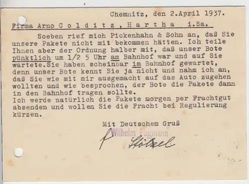 (11414) Postkarte DR v. Wilhelm Fugmann, Leipzig 1937